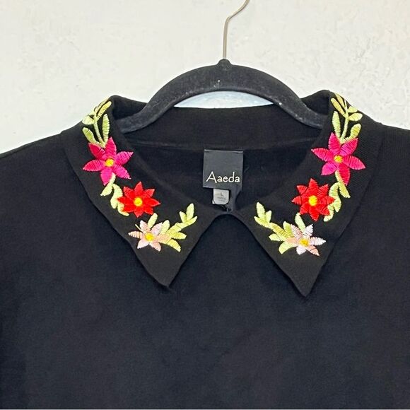 Aaeda Embroidered Floral Collar Pullover Knit Sweater in Black NWT! size Large - Picture 4 of 12